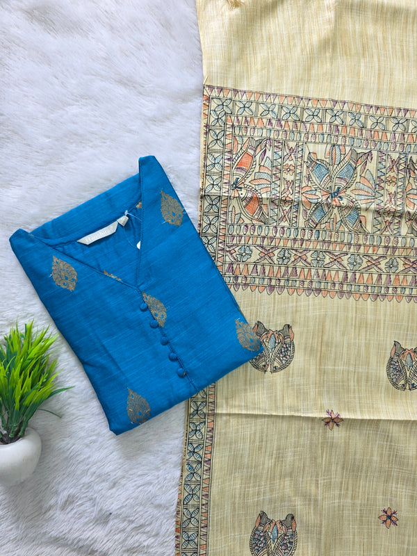 RAW SILK KURTI WITH MADHUBANI DUPATTA 0622