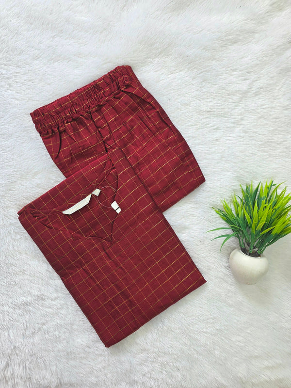 RAW SILK CHECKED CO-ORD SETS MAROON 0661