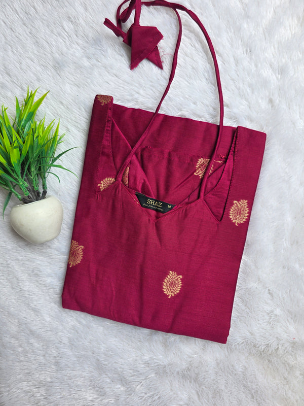 MAGENTA NOODLE NECK RAW SILK KURTIS 0560