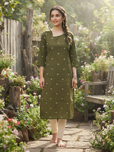 SCALLOPED PREMIUM FLEX COTTON KURTIS OLIVE GREEN 0599