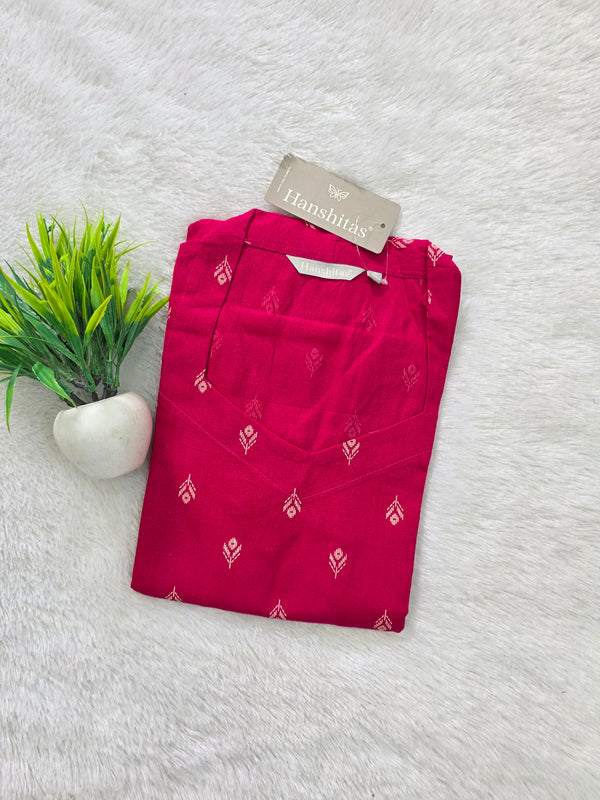 V SHAPED COLLAR PREMIUM FLEX COTTON KURTIS PINK 0582