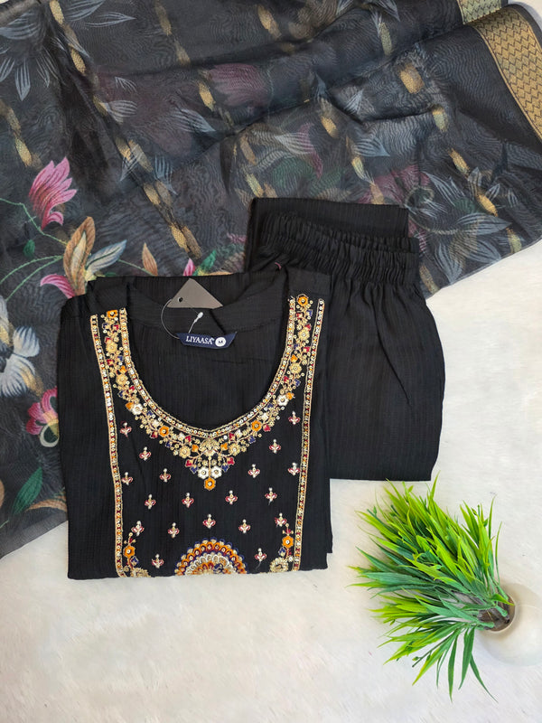 PREMIUM VATICAN SILK BLACK 3 PIECE SALWAR SETS 0522