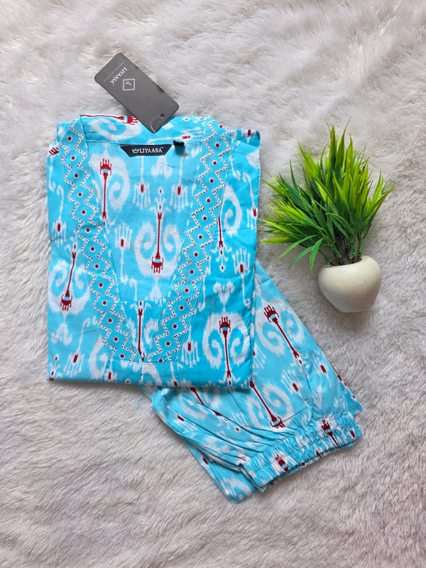 V - COLLAR NECK COTTON A-LINE CO-ORD SETS / 0578