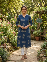 V COLLAR NECK PREMIUM COTTON KURTIS BLUE 0599