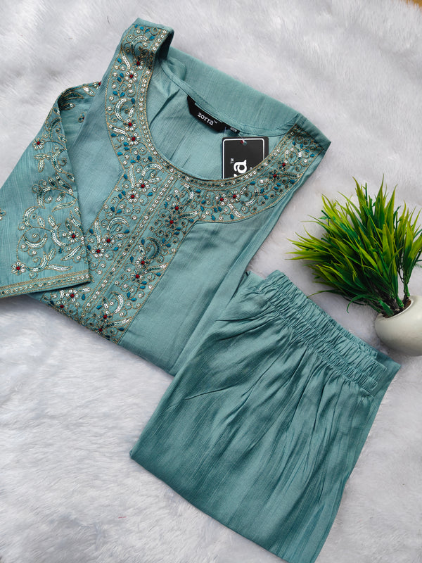 PREMIUM VATICAN ETHNIC SILK KURTI +PANT SETS 0496