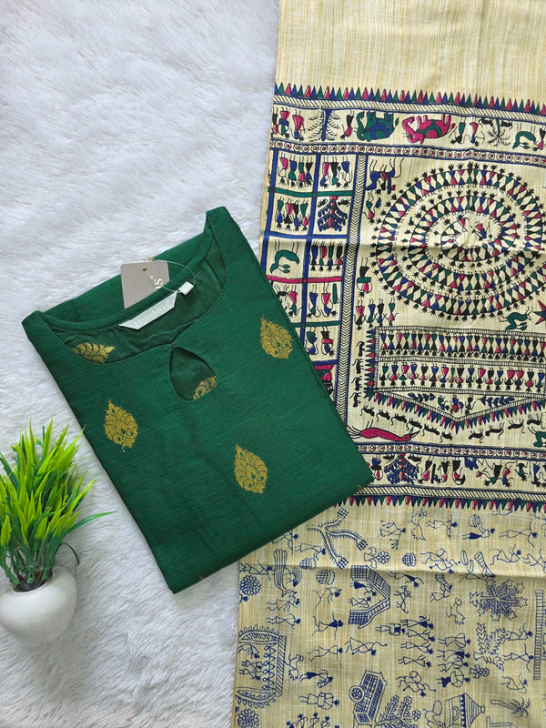 RAW SILK KURTI WITH MADHUBANI DUPATTA 0622