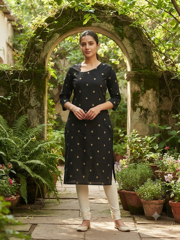 SCALLOPED PREMIUM FLEX COTTON KURTIS BLACK 0599