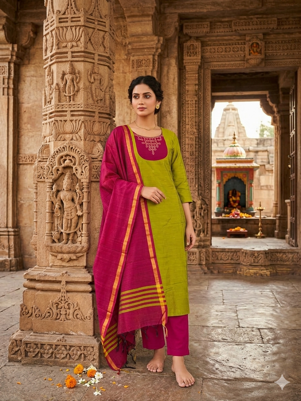 HANDLOOM RAW SILK KOLAM EMBROIDERED SALWAR SETS 2222