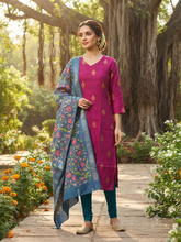 RAW SILK KURTI WITH KALAMKARI DUPATTA 0629