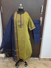 GREEN & NAVY HANDLOOM MANGALGIRI COTTON SALWAR SETS 0483