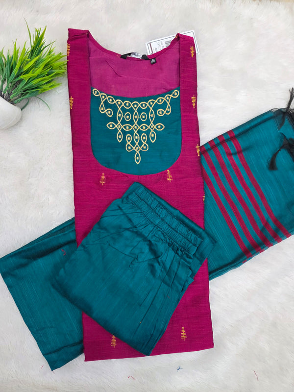 HANDLOOM RAW SILK KOLAM EMBROIDERED SALWAR SETS 2222
