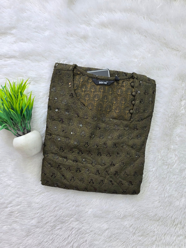 CHIKANKARI KURTIS MILITARY 0605