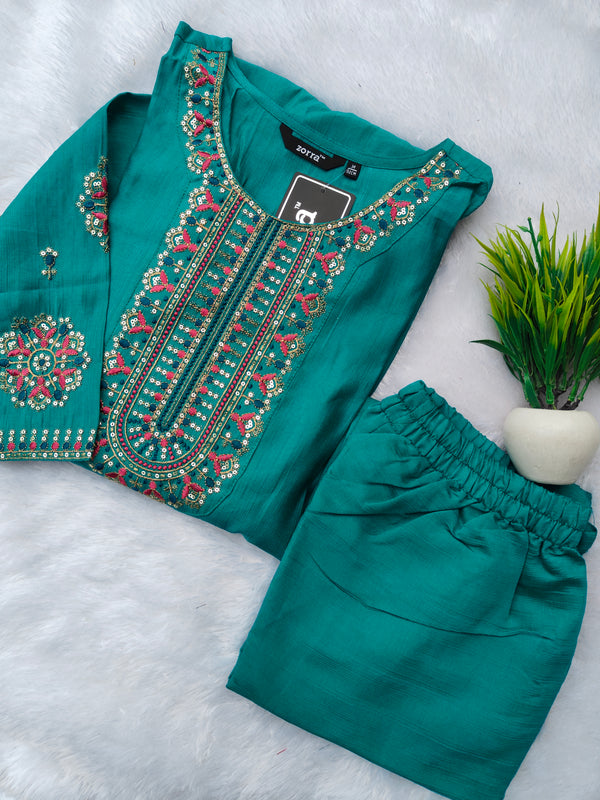 PREMIUM VATICAN ETHNIC SILK KURTI +PANT SETS 0496