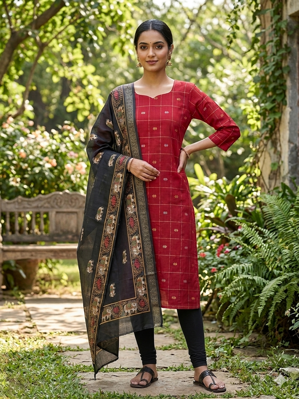 PREMIUM RAW SILK KURTI WITH KALAMKARI DUPPATTA 0509