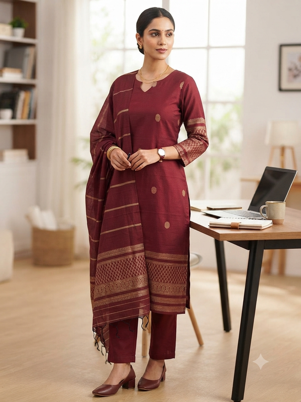 MAROON PREMIUM SEMI SILK SALWAR SETS 0647