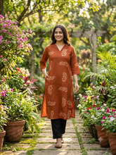 V COLLAR NECK PREMIUM COTTON KURTIS RUST 0599