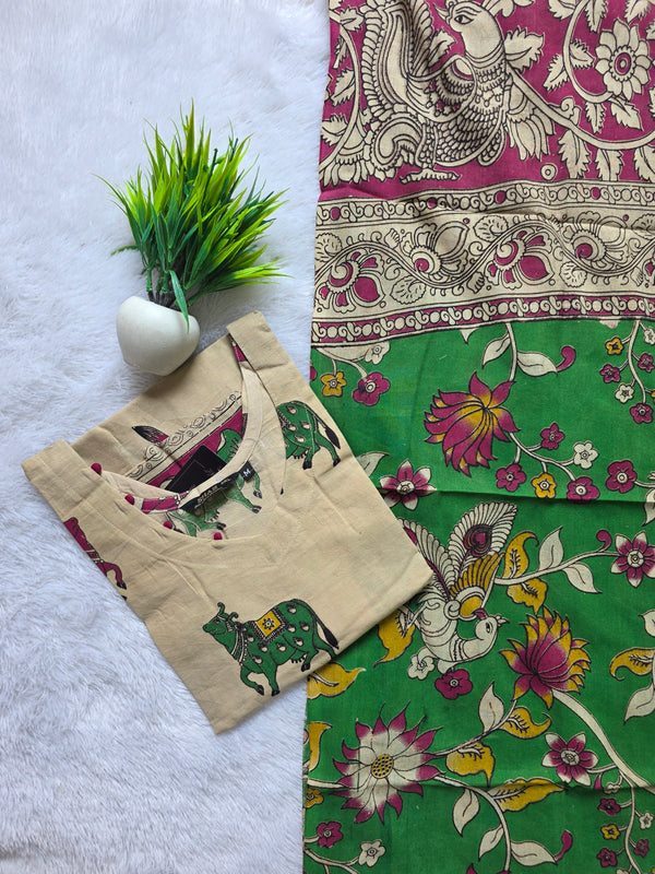 HAND PAINTED KALAMKARI COTTON KURTI +DUPPATTA 0561
