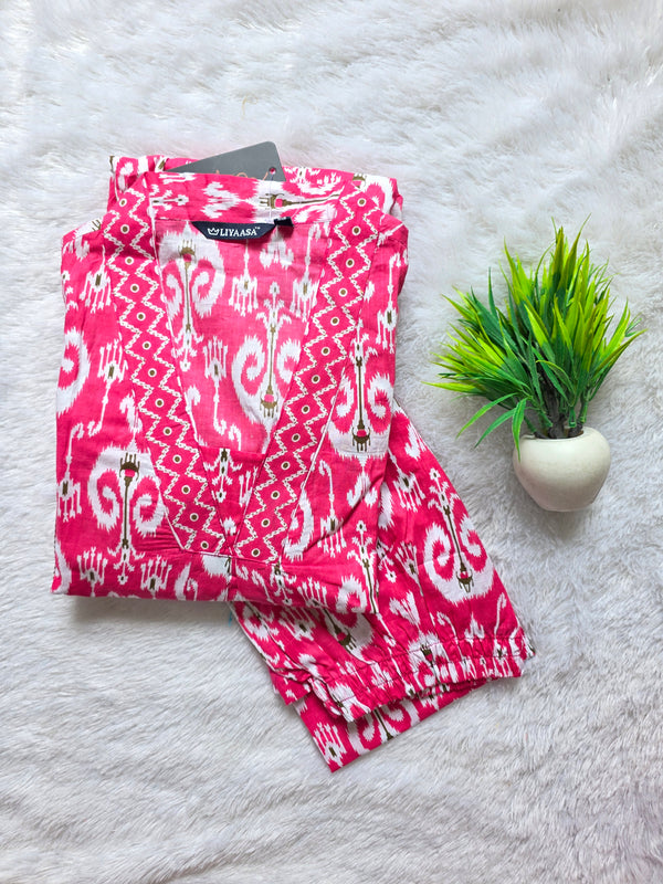 V - COLLAR NECK COTTON A-LINE CO-ORD SETS / 0578