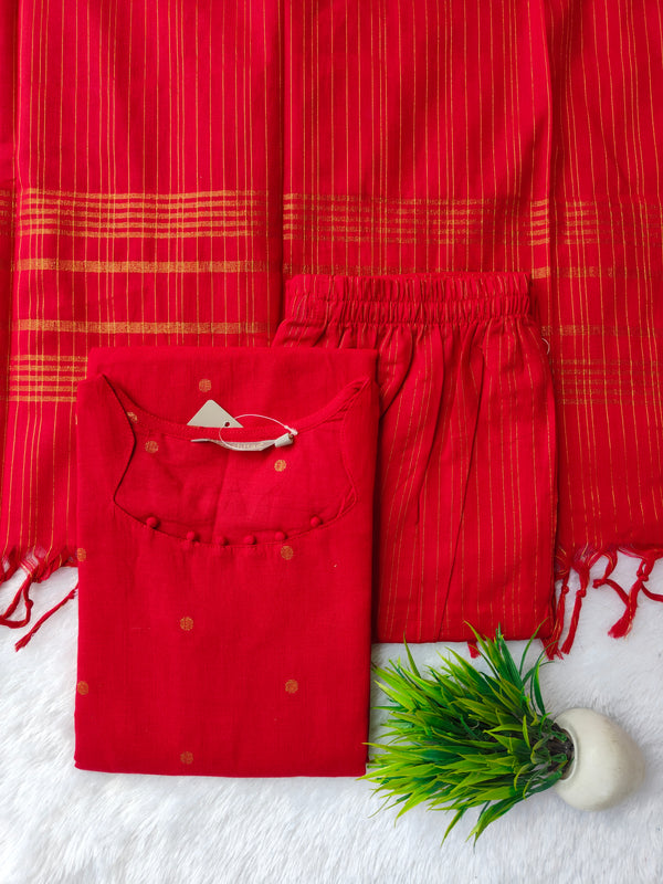 TRADITIONAL HANDLOOM COTTON RED SALWAR SETS 0491
