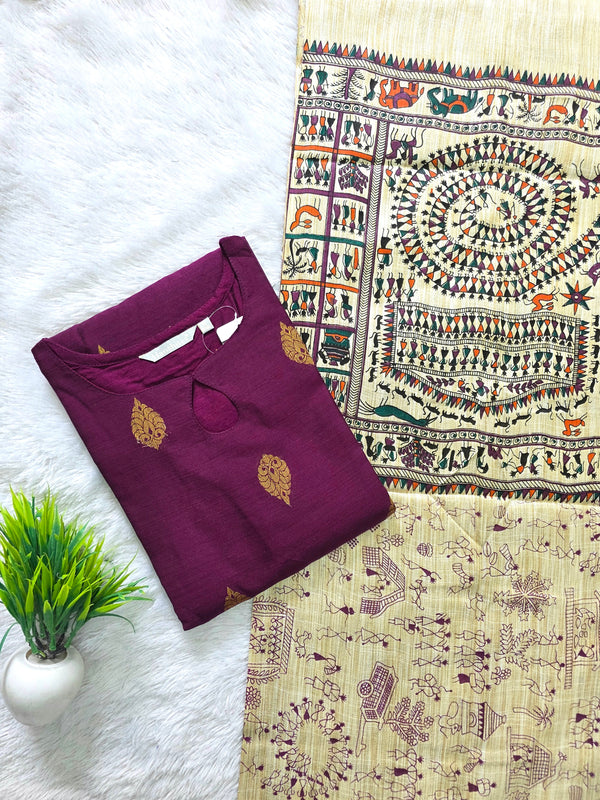 RAW SILK KURTI WITH MADHUBANI DUPATTA 0622