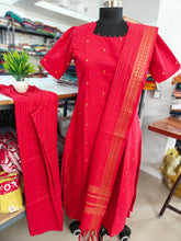 TRADITIONAL HANDLOOM COTTON RED SALWAR SETS 0491