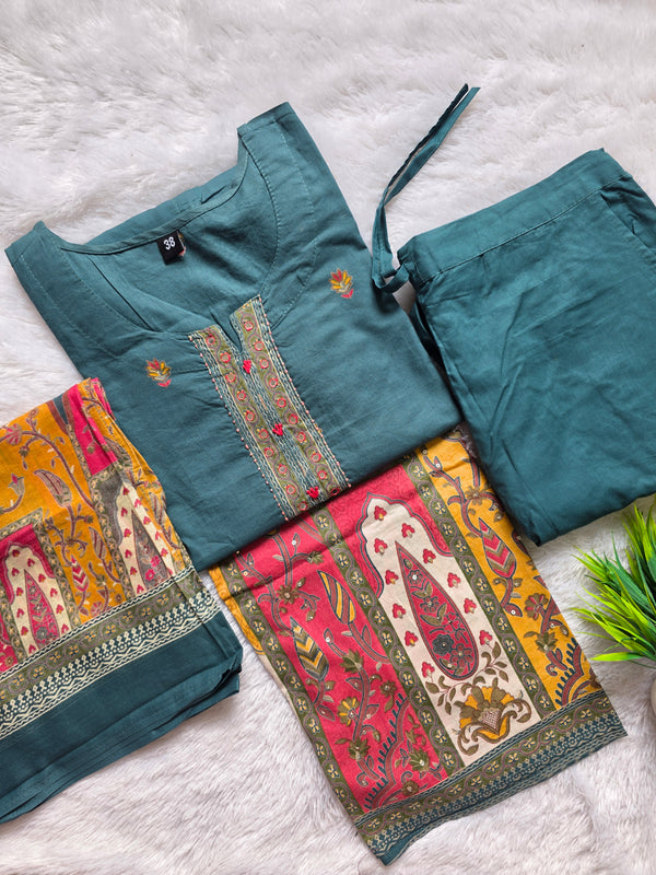 TEAL BLUE HANDWORK PREMIUM JAIPUR COTTON SALWAR SETS 0537