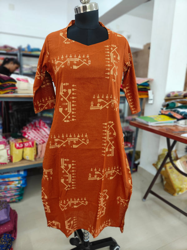 PREMIUM FLEX COTTON  KURTIS RUST ORANGE 0463