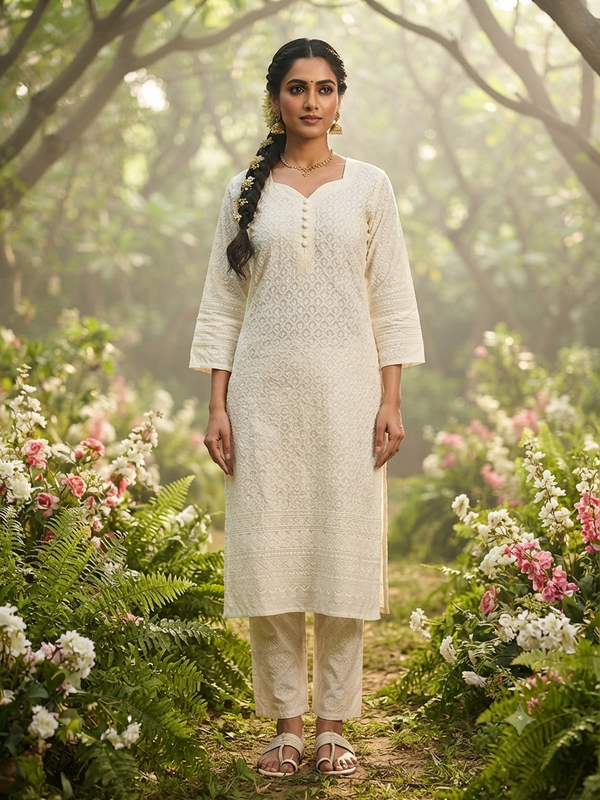 CHIKANKARI KURTIS OFF WHITE 0605