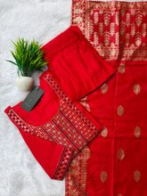 PREMIUM VATICAN SILK RED SALWAR SET WITH BANARASI DUPPATTA 0495