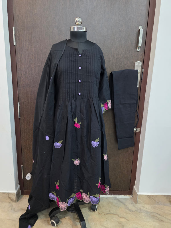 BLACK & FLOWER CUT WORK UMBRELLA COTTON SALWAR SETS 0537