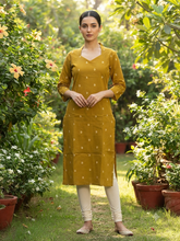 V COLLAR NECK PREMIUM FLEX COTTON KURTIS MUSTARD 0599