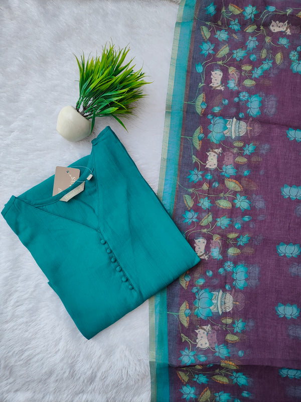 VATICAN SILK KURTI+ KALAMKARI KOTTA DUPATTA 0484