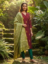 RAW SILK KURTI WITH KALAMKARI DUPATTA 0629
