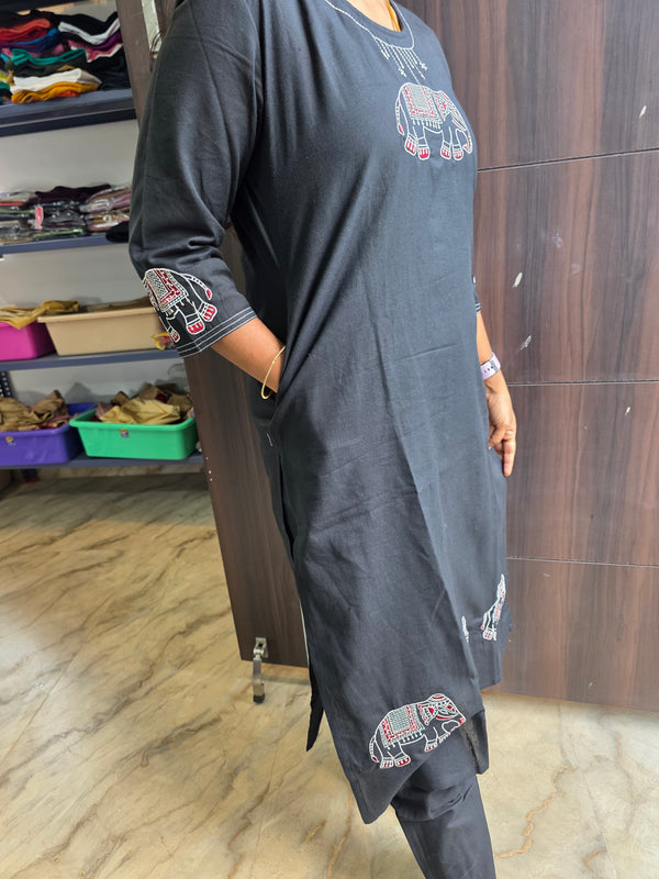 BLACK ELEPHANT EMBROIDERED COTTON CO-ORD SETS 0543