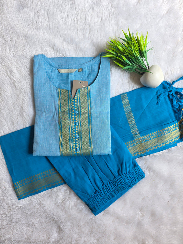 SKYBLUE & TURQUISE HANDLOOM MANGALGIRI COTTON SALWAR SETS 0483
