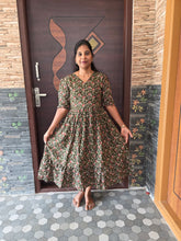 MILITARY KALAMKARI DESIGN COTTON MAXI DRESS 0550
