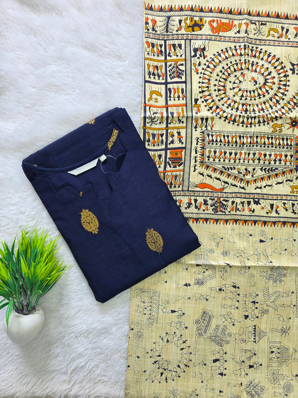 RAW SILK KURTI WITH MADHUBANI DUPATTA 0622