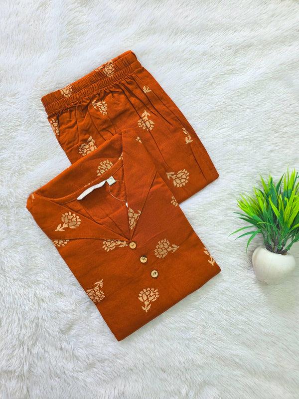 RUST ORANGE PREMIUM FLEX COTTON CO-ORD SETS 0618