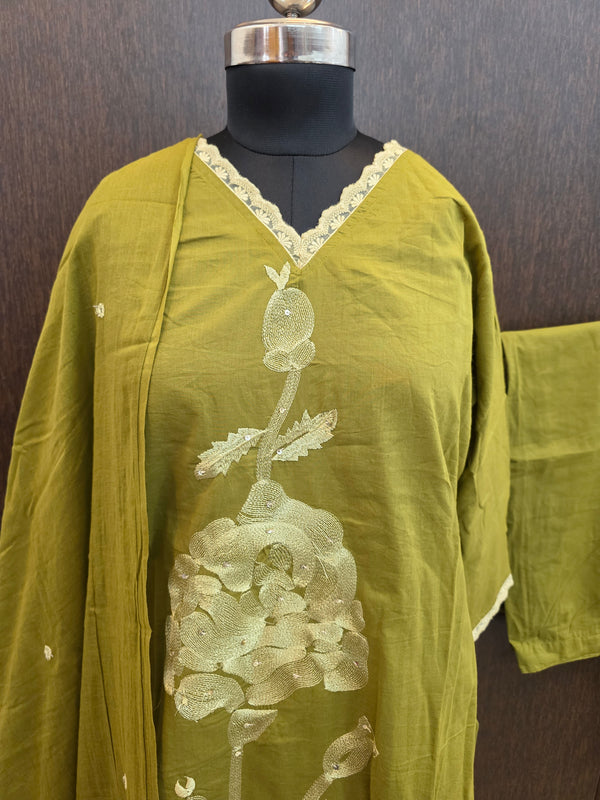 MEHANDI GREEN PREMIUM MUL COTTON 3 PIECE SALWAR SETS 0522