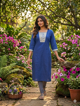 BLUE WITH SILVER TRENDING KOLAM RAW SILK KURTIS 0534