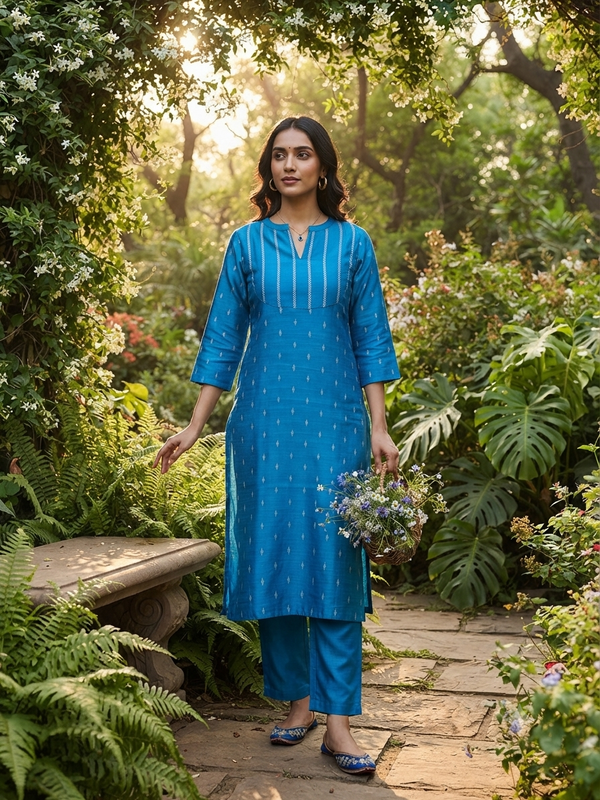 TURQUISE BLUE RAW SILK CO-ORD SETS 0614