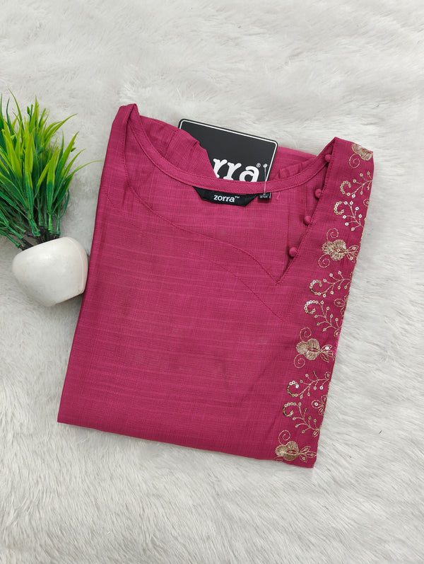 PREMIUM VATICAN SILK  ONE SIDE EMBRODIERY KURTIS 0490