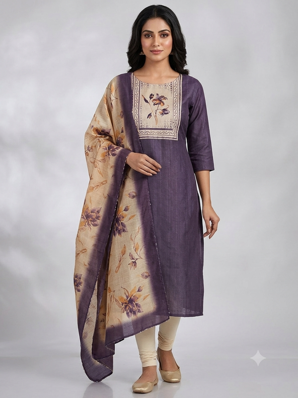 PREMIUM TUSSAR SILK KURTI +DUPPATTA 0658