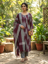 MAROON PREMIUM HANDLOOM IKKAT COTTON SALWAR SETS 0539