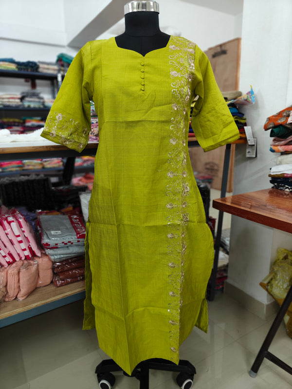 PREMIUM VATICAN SILK  ONE SIDE EMBRODIERY KURTIS 0490