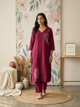 LEAF THREAD EMBROIDERED CO-ORD SETS WINE 0595