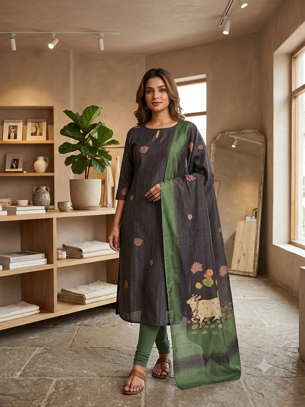 PREMIUM TUSSAR SILK KURTI +DUPPATTA 0658