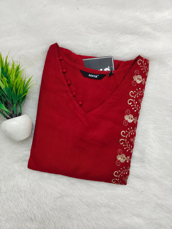 PREMIUM VATICAN SILK  ONE SIDE EMBRODIERY KURTIS 0490