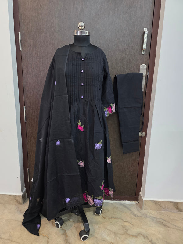 BLACK & FLOWER CUT WORK UMBRELLA COTTON SALWAR SETS 0537