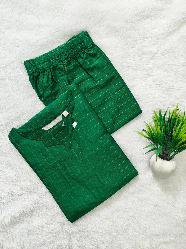 RAW SILK CHECKED CO-ORD SETS GREEN 0661